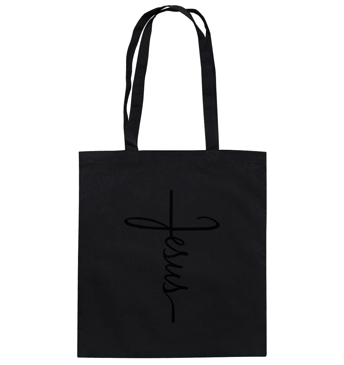 Kreuz mit Jesus Schrift – Ein kraftvolles Glaubensstatement - Baumwolltasche