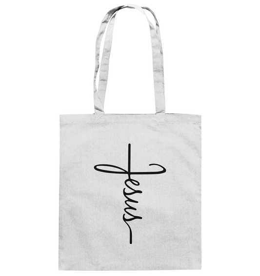 Kreuz mit Jesus Schrift – Ein kraftvolles Glaubensstatement - Baumwolltasche