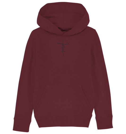 Cross with Jesus Writing - Kids Organic Hoodie (Embroidery)