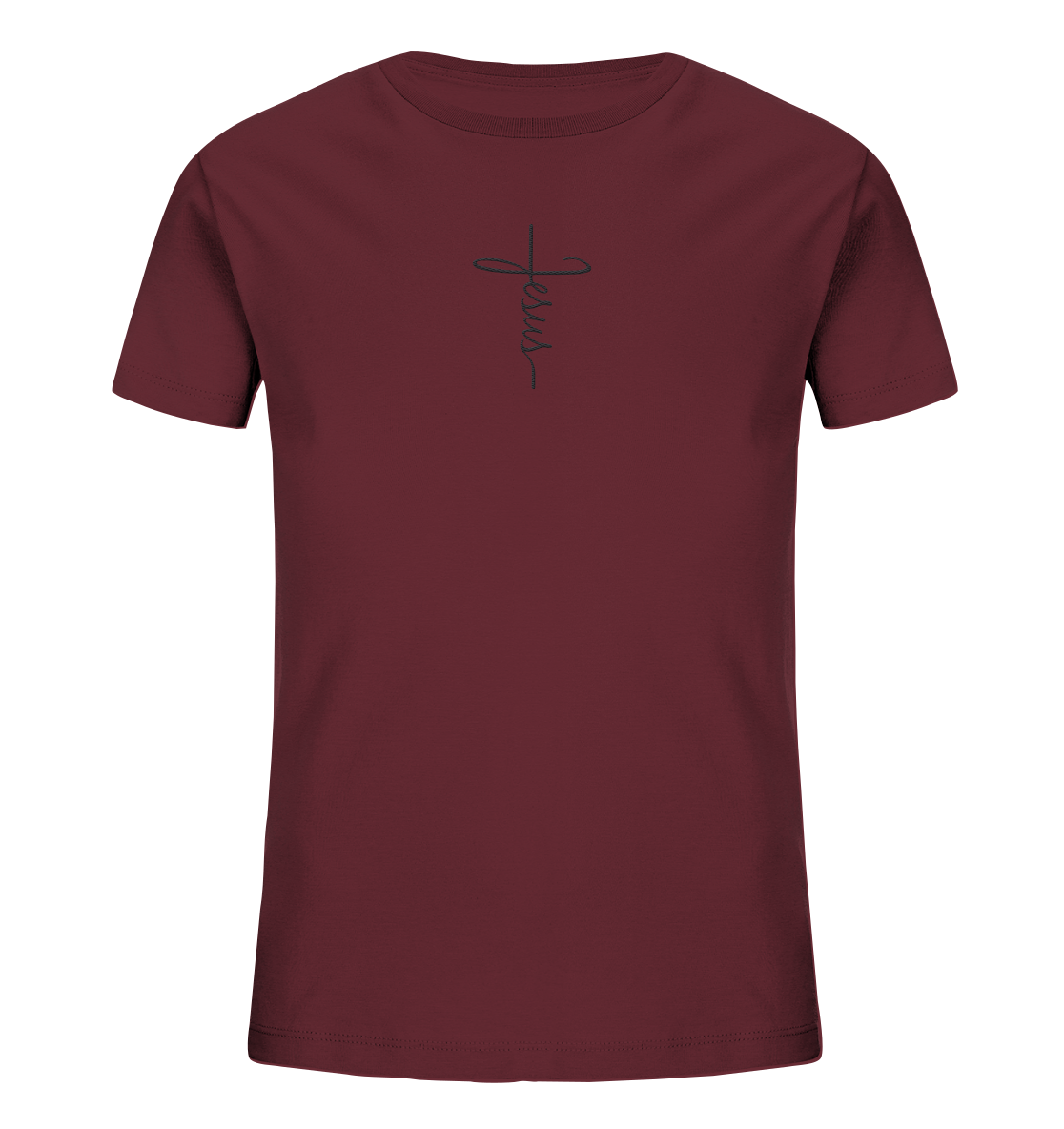 Cross with Jesus Writing - Kids Organic Shirt (Embroidery)