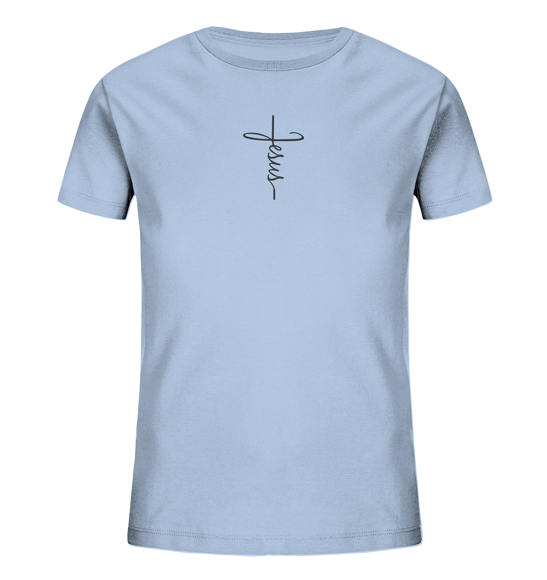 Cross with Jesus Writing - Kids Organic Shirt (Embroidery)