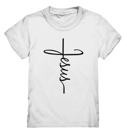 Kreuz mit Jesus Schrift – Ein kraftvolles Glaubensstatement - Kids Premium Shirt