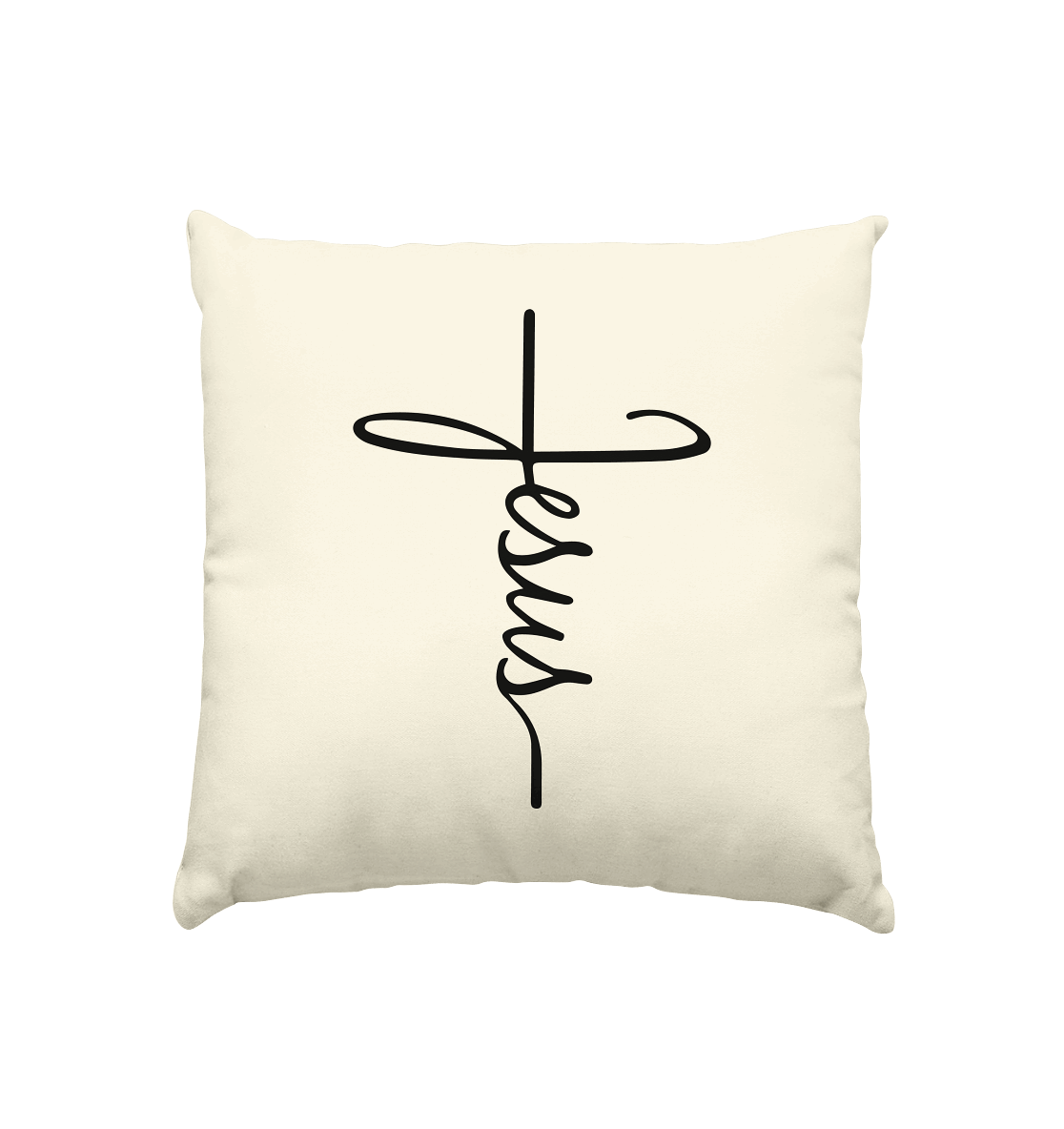 Kreuz mit Jesus Schrift – Ein kraftvolles Glaubensstatement - Kissen natur 40x40cm