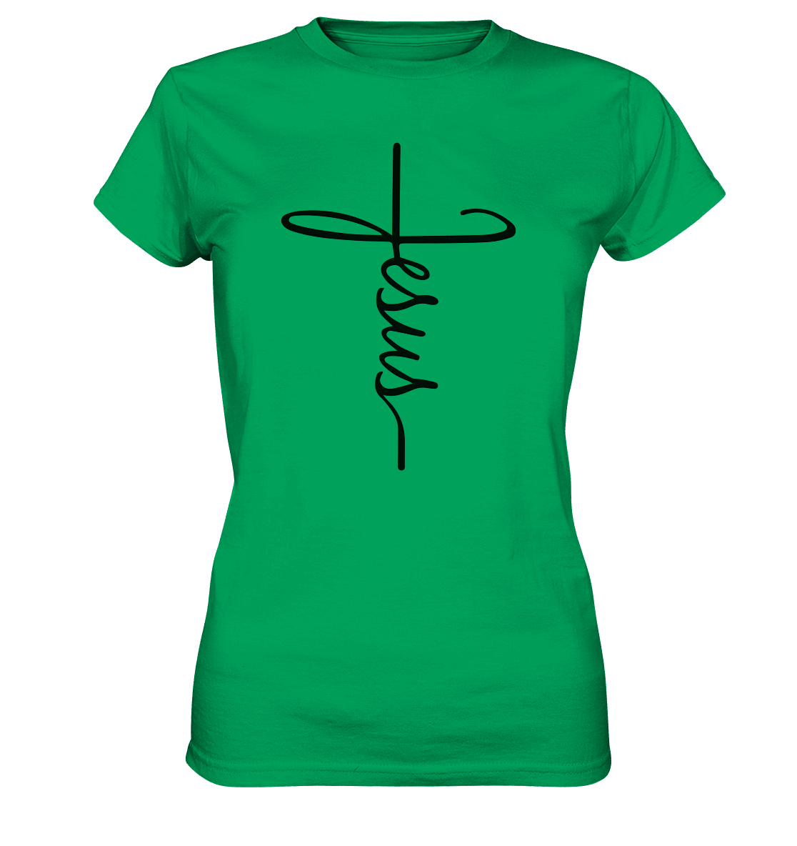 Kreuz mit Jesus Schrift – Ein kraftvolles Glaubensstatement - Ladies Premium Shirt