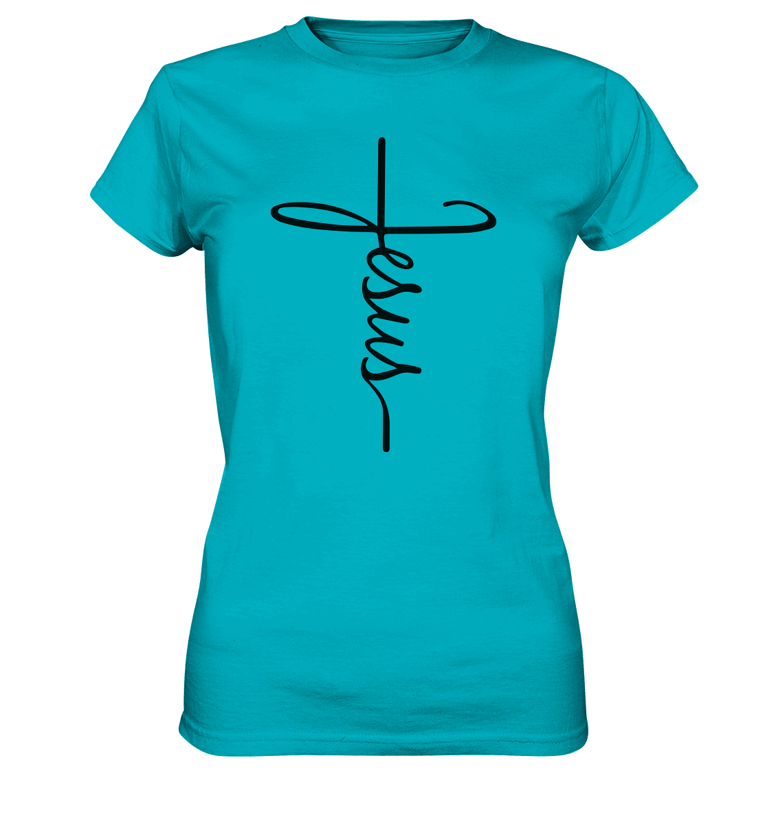 Kreuz mit Jesus Schrift – Ein kraftvolles Glaubensstatement - Ladies Premium Shirt