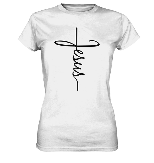 Kreuz mit Jesus Schrift – Ein kraftvolles Glaubensstatement - Ladies Premium Shirt