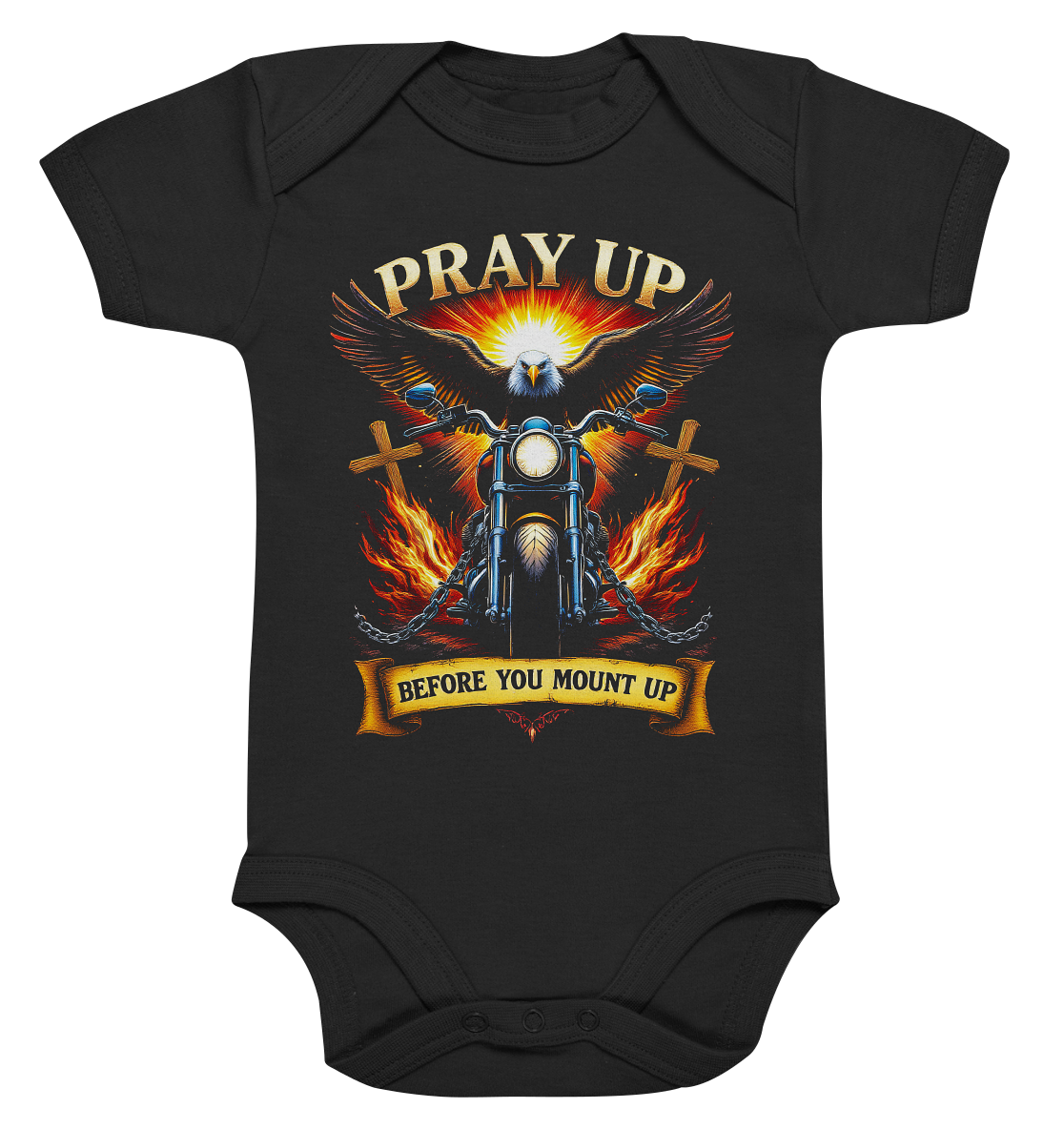 Pray Up, Before You Mount Up - Organic Baby Bodysuit