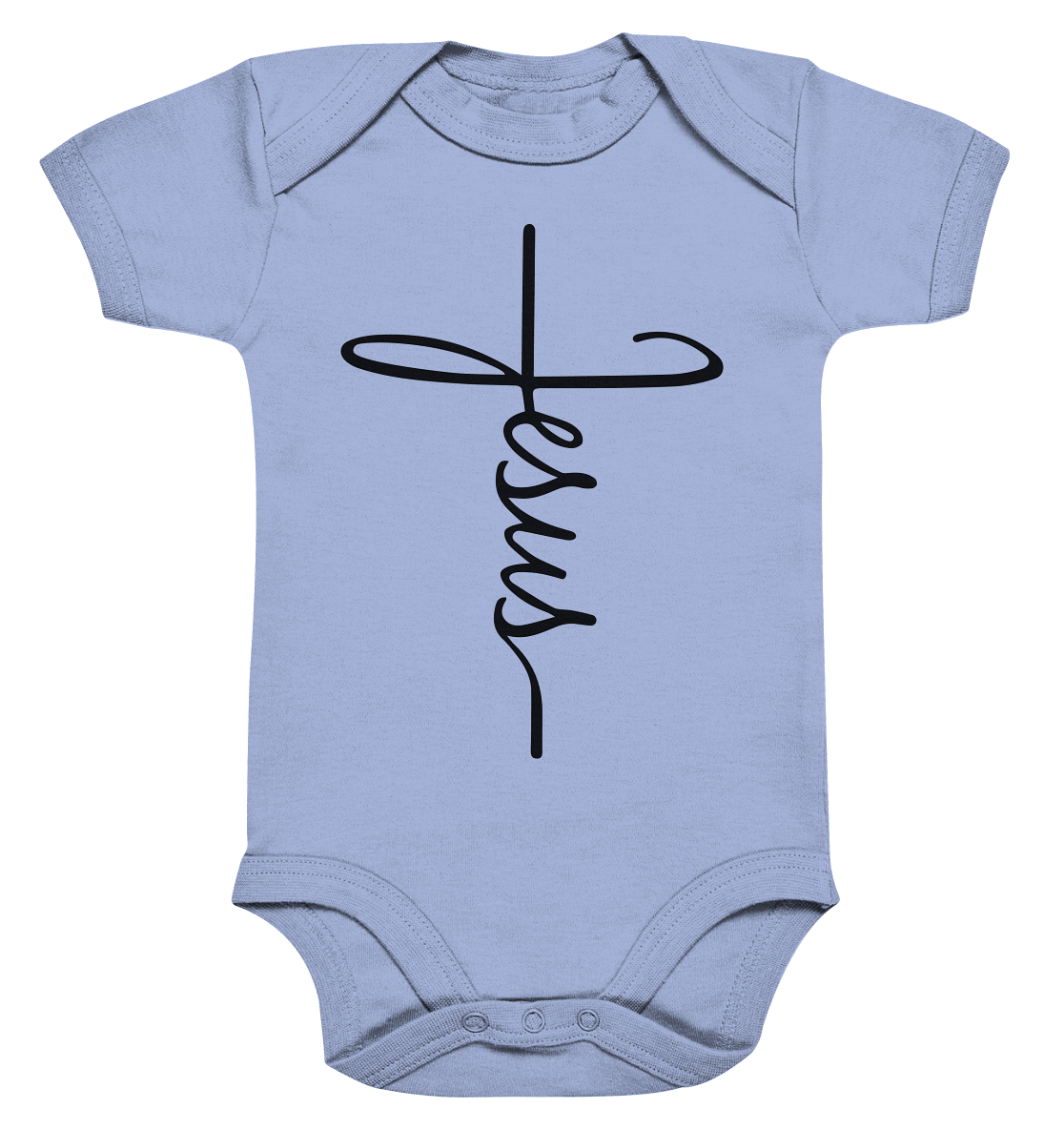 Kreuz mit Jesus Schrift – Ein kraftvolles Glaubensstatement - Organic Baby Bodysuit