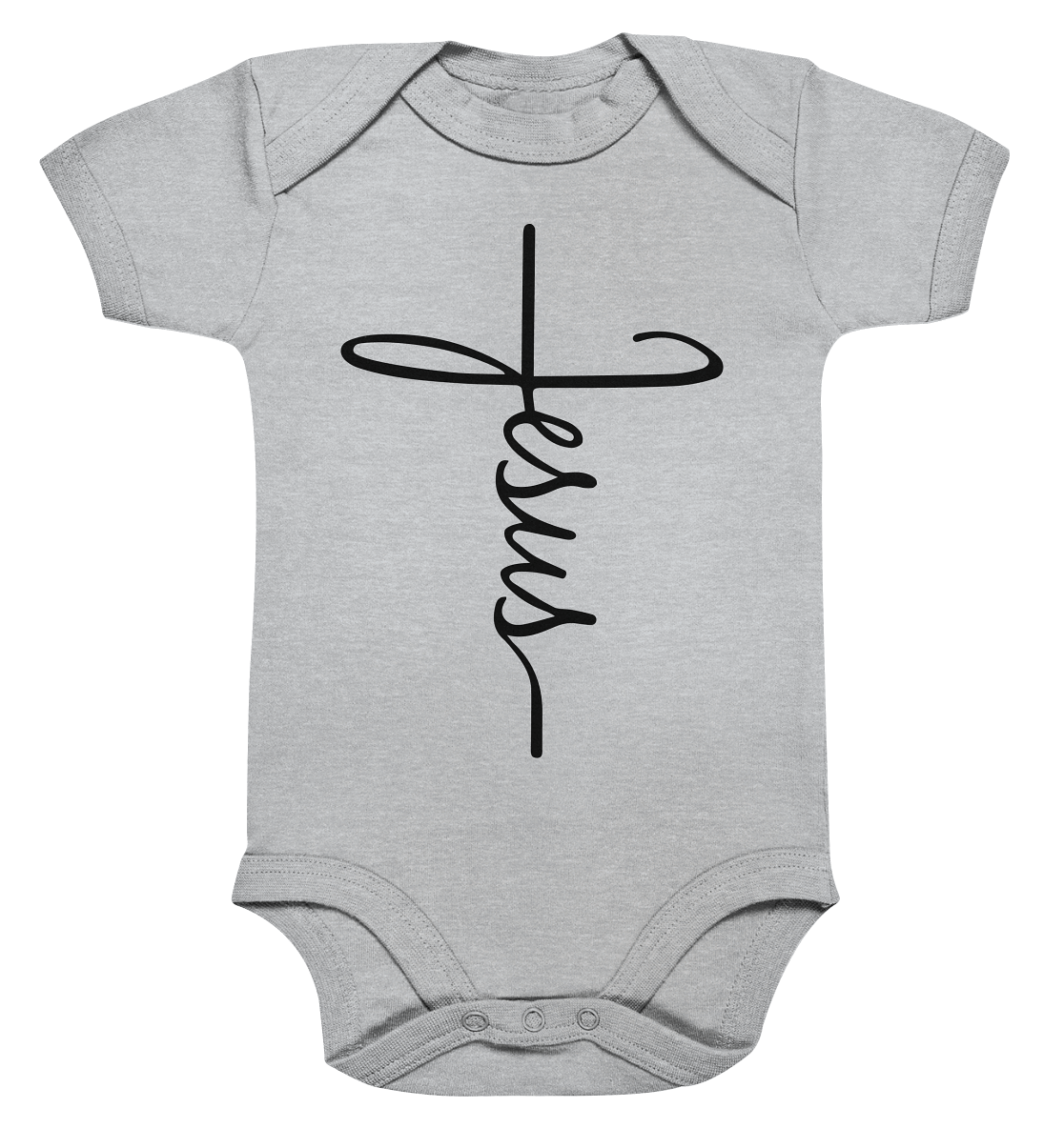 Kreuz mit Jesus Schrift – Ein kraftvolles Glaubensstatement - Organic Baby Bodysuit