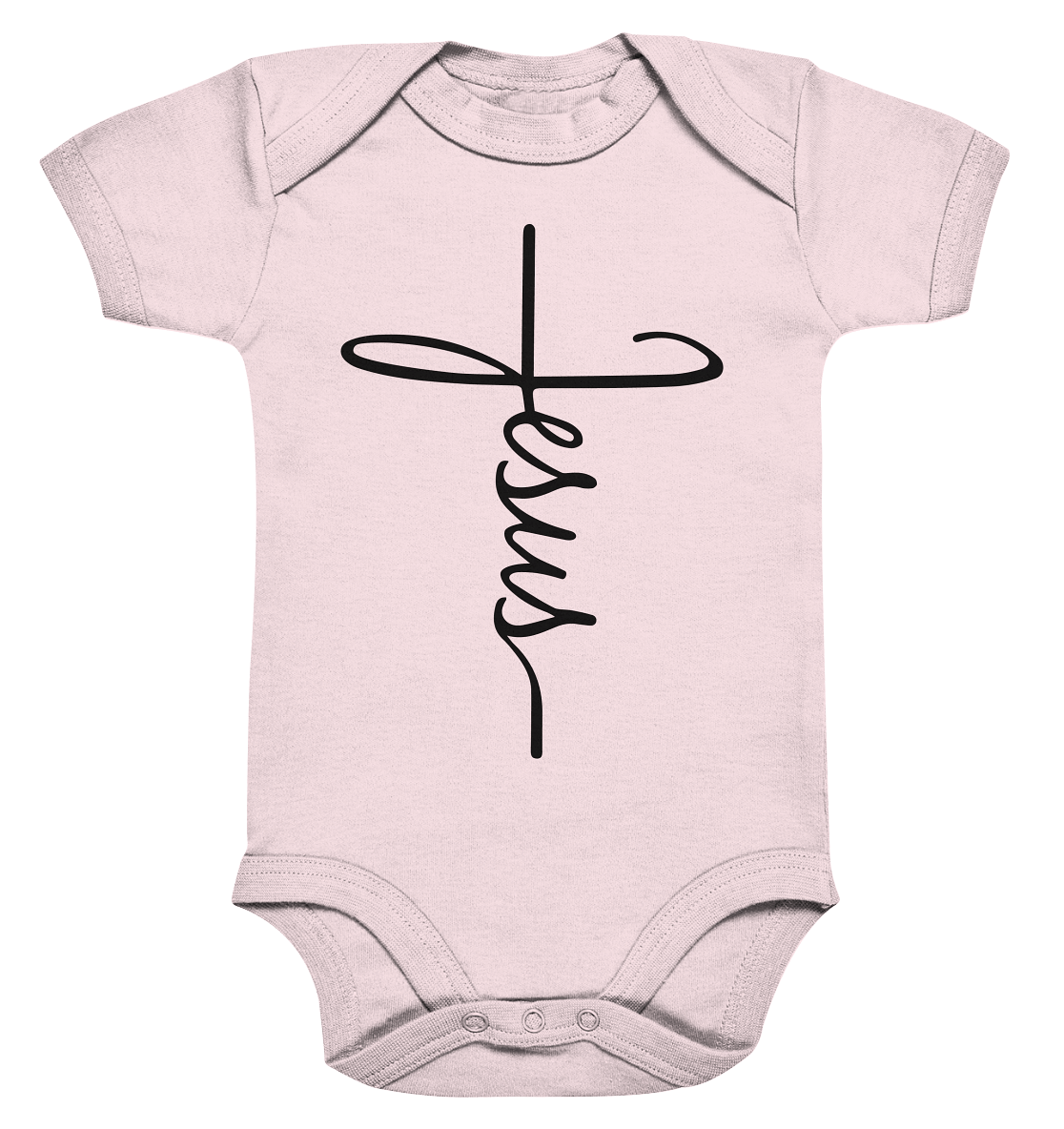 Kreuz mit Jesus Schrift – Ein kraftvolles Glaubensstatement - Organic Baby Bodysuit