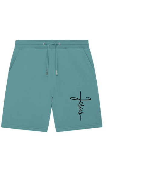 Kreuz mit Jesus Schrift – Ein kraftvolles Glaubensstatement - Organic Jogger Shorts