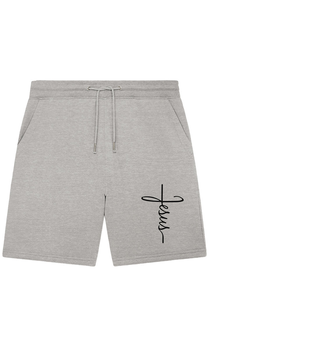 Kreuz mit Jesus Schrift – Ein kraftvolles Glaubensstatement - Organic Jogger Shorts