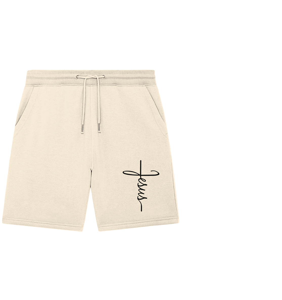 Kreuz mit Jesus Schrift – Ein kraftvolles Glaubensstatement - Organic Jogger Shorts