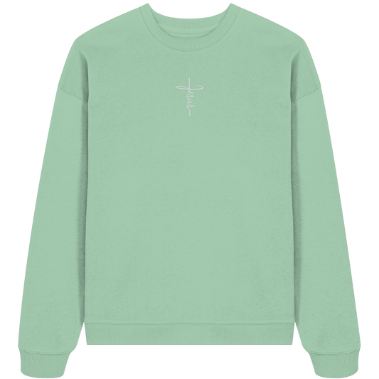 Jesus in Cross Shape - Embroidery (White) - Organic Oversize Sweatshirt (Embroidery)