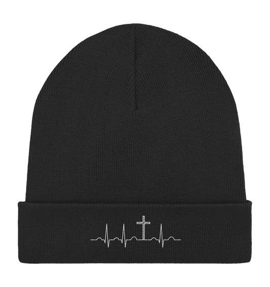 Herzschlag für Jesus (Weiß) - Stick - Organic Rib Beanie