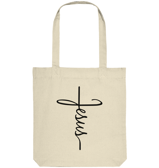 Kreuz mit Jesus Schrift – Ein kraftvolles Glaubensstatement - Organic Tote-Bag