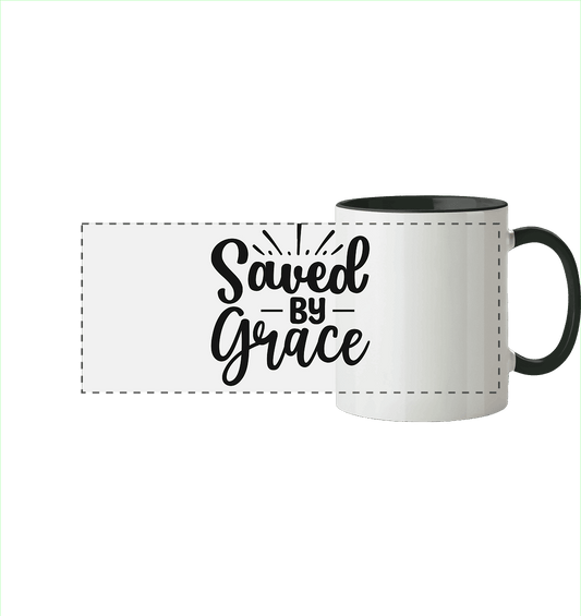 Saved by Grace – Dein Glaube, Dein Statement - Panorama Tasse zweifarbig