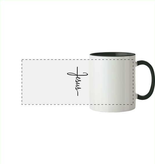 Cross with Jesus Scripture - A powerful statement of faith - Panorama Mug two-tone