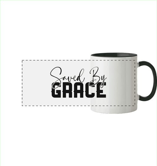 Saved by Grace – Ein kraftvolles Glaubensstatement - Panorama Tasse zweifarbig