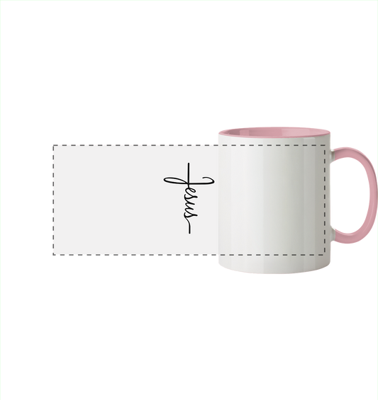 Cross with Jesus Scripture - A powerful statement of faith - Panorama Mug two-tone