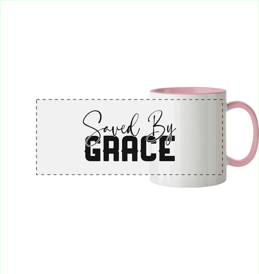 Saved by Grace – Ein kraftvolles Glaubensstatement - Panorama Tasse zweifarbig