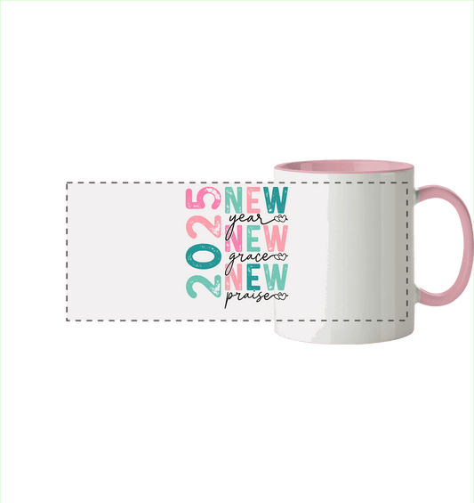 2025 - New Year, New Grace, New Praise - Panorama Tasse zweifarbig