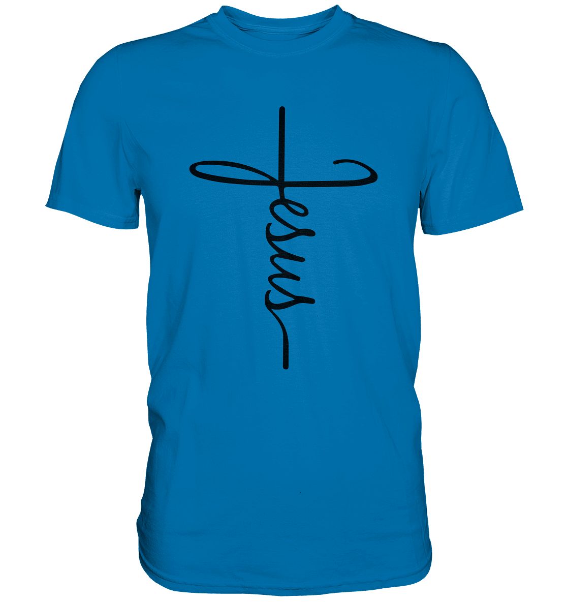 Kreuz mit Jesus Schrift – Ein kraftvolles Glaubensstatement - Premium Shirt