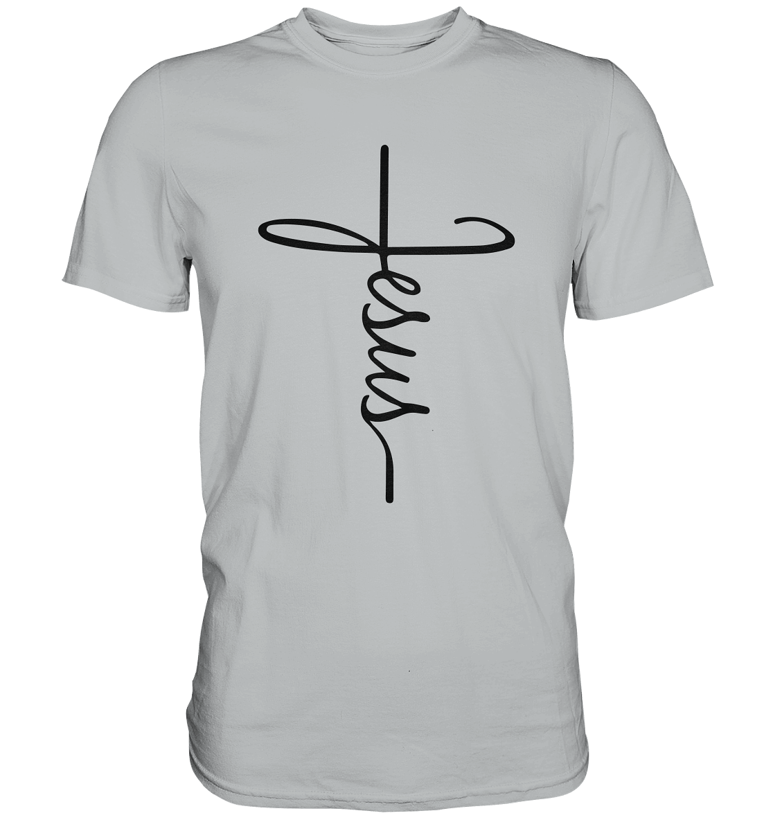 Kreuz mit Jesus Schrift – Ein kraftvolles Glaubensstatement - Premium Shirt