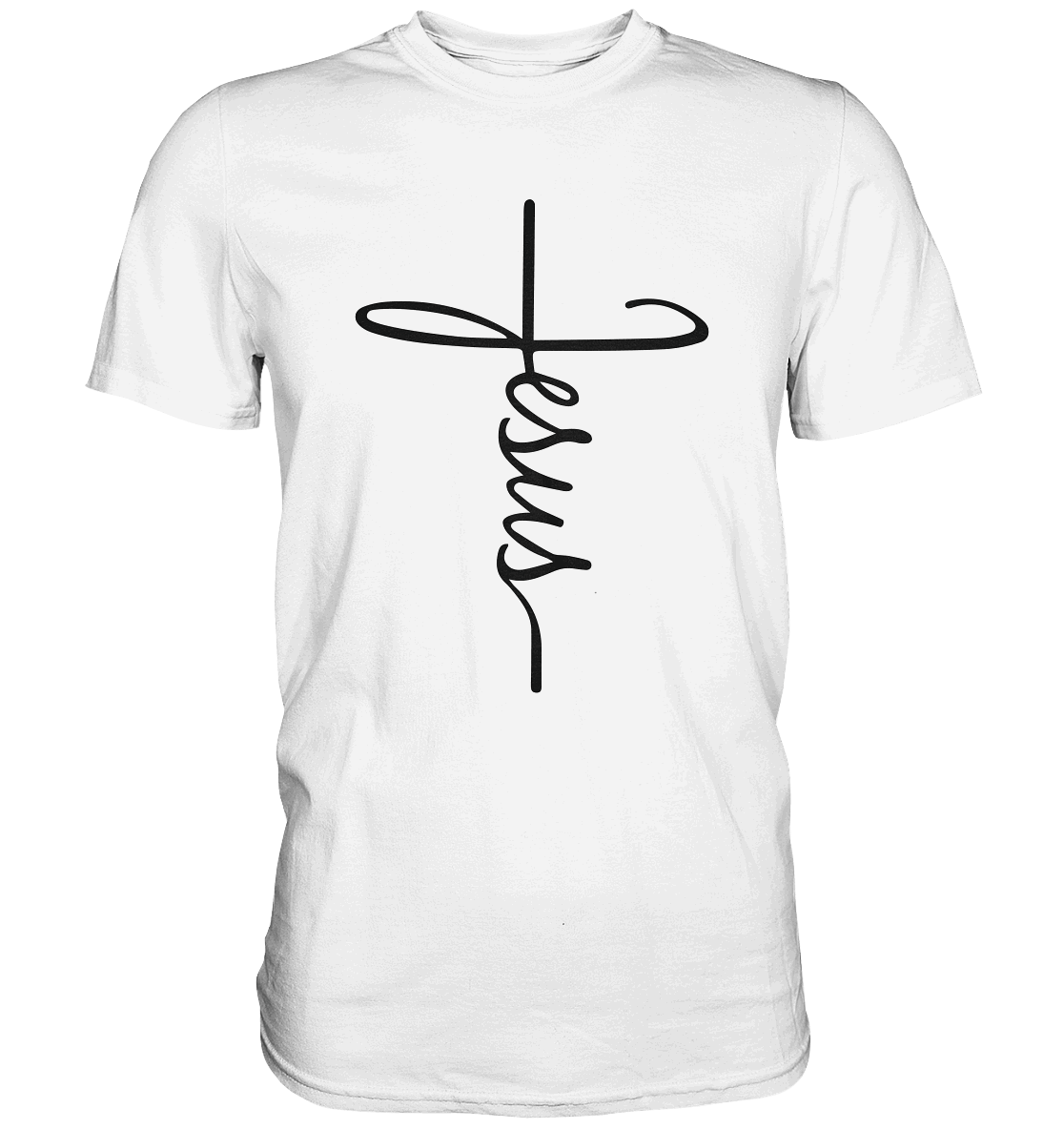 Kreuz mit Jesus Schrift – Ein kraftvolles Glaubensstatement - Premium Shirt