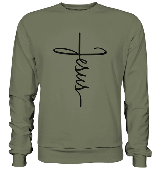 Kreuz mit Jesus Schrift – Ein kraftvolles Glaubensstatement - Premium Sweatshirt