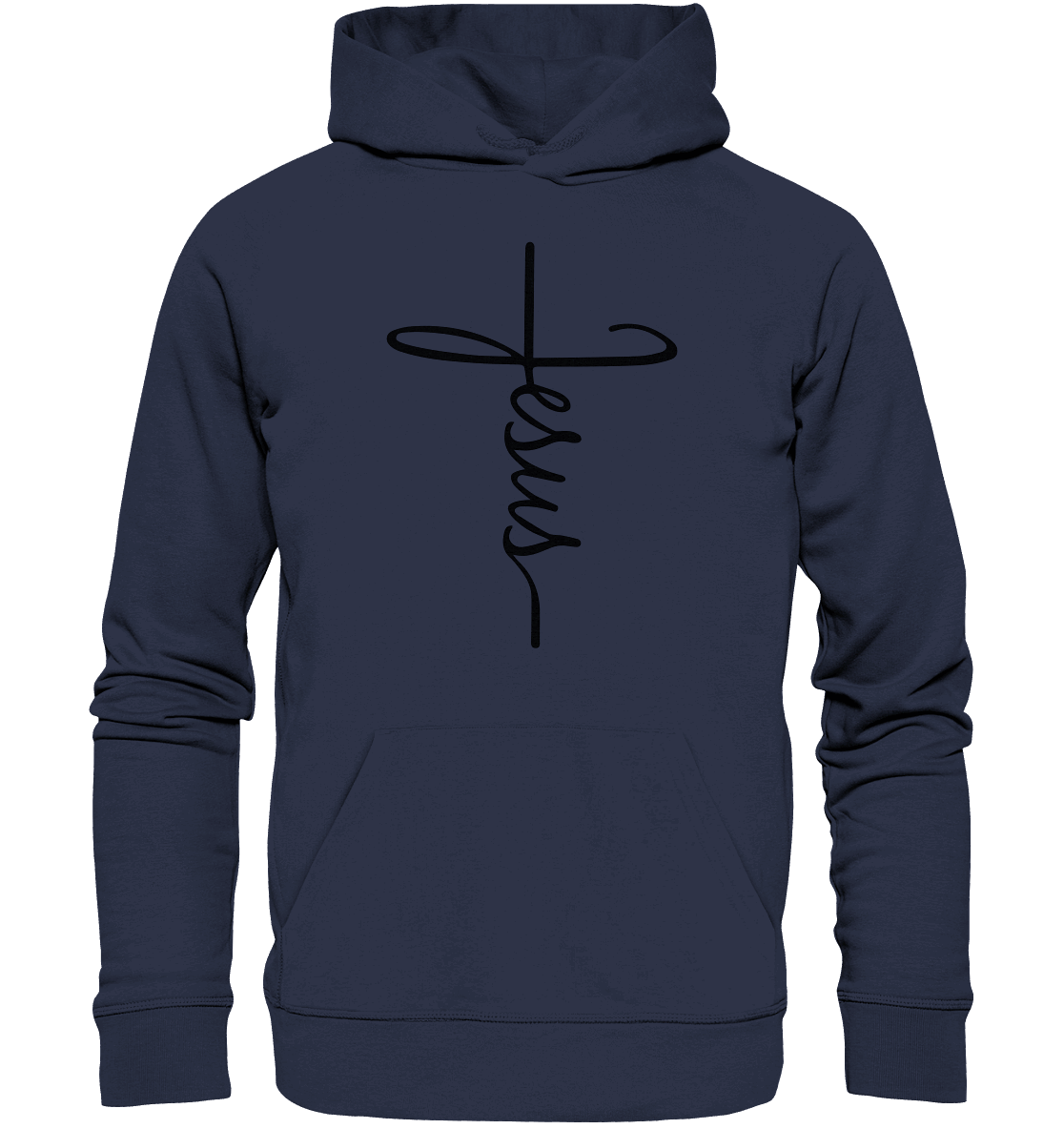 Kreuz mit Jesus Schrift – Ein kraftvolles Glaubensstatement - Premium Unisex Hoodie