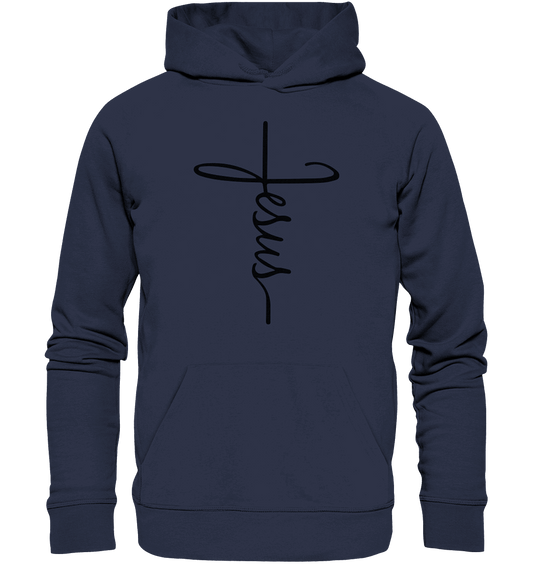 Kreuz mit Jesus Schrift – Ein kraftvolles Glaubensstatement - Premium Unisex Hoodie