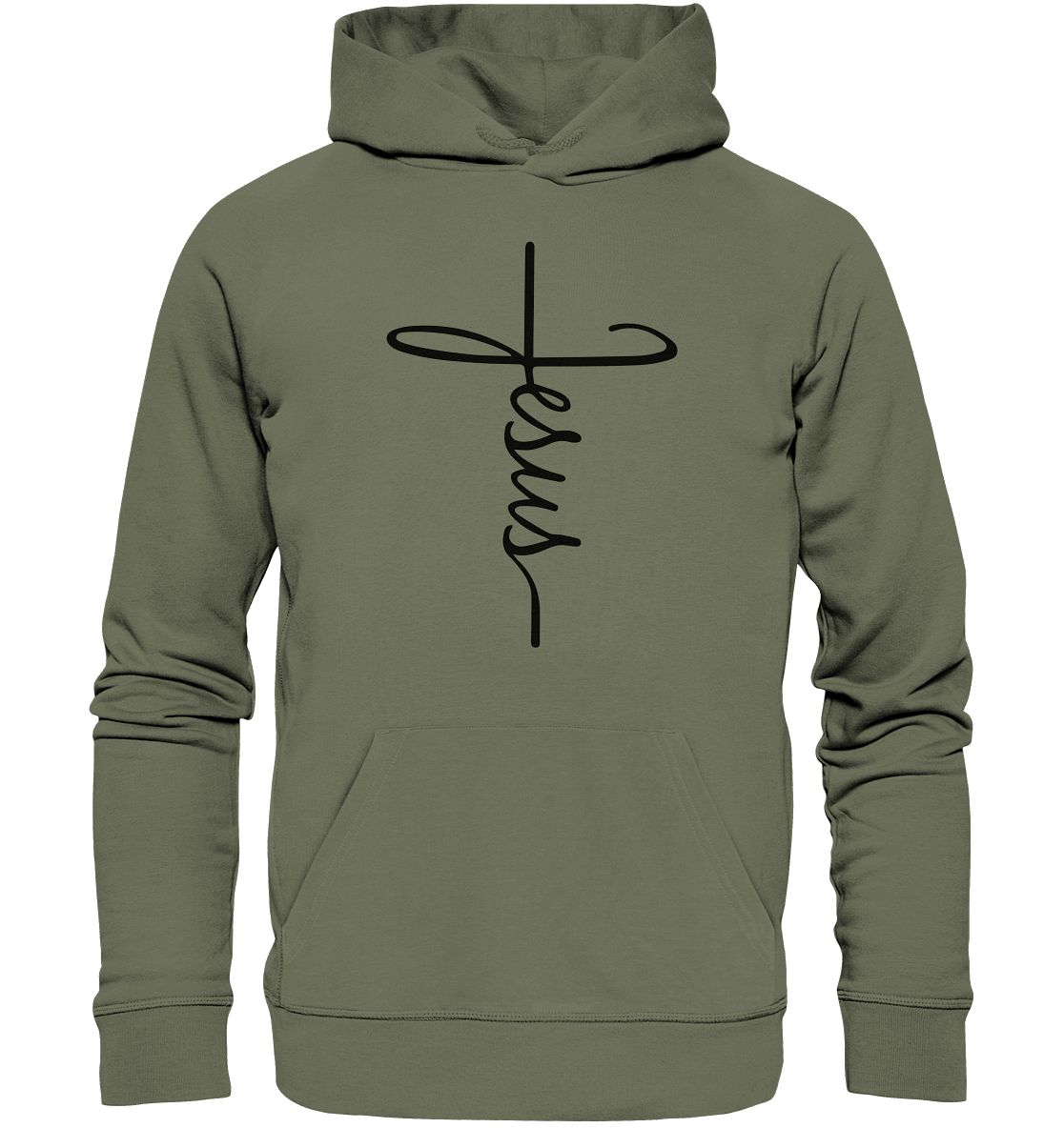 Kreuz mit Jesus Schrift – Ein kraftvolles Glaubensstatement - Premium Unisex Hoodie