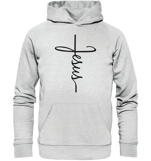 Kreuz mit Jesus Schrift – Ein kraftvolles Glaubensstatement - Premium Unisex Hoodie